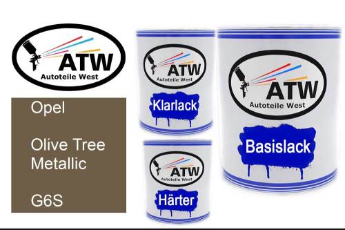 Opel, Olive Tree Metallic, G6S: 1L Lackdose + 1L Klarlack + 500ml Härter - Set, von ATW Autoteile West.